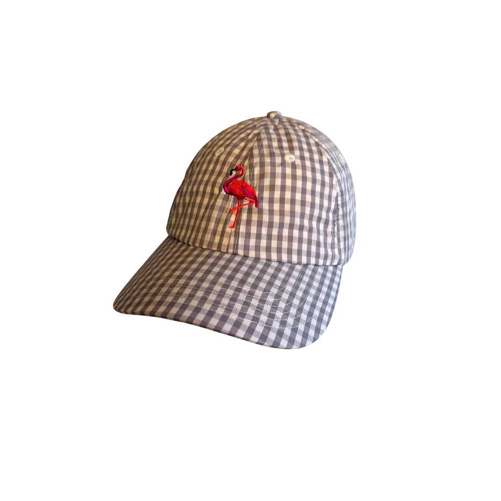 Gingham Flamingo Embroidered Cotton Hat Fahrenheit Headwear Baseball Cap Gray